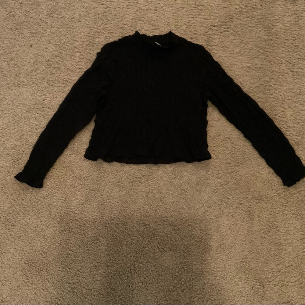 H&M Black Sheer Ruffled Long Sleeve Top